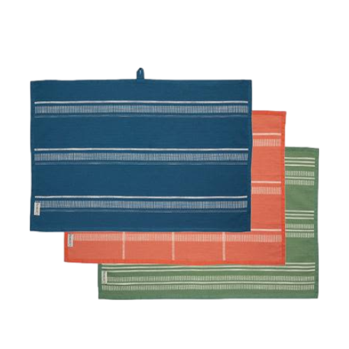 Tea Towels, Navy, Sage, Perracotta (Set Of 3)