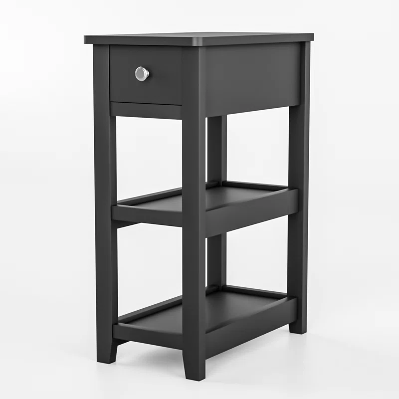 24'' Tall End Table, Narrow Side Table with Drawer and Shelve for Small Space