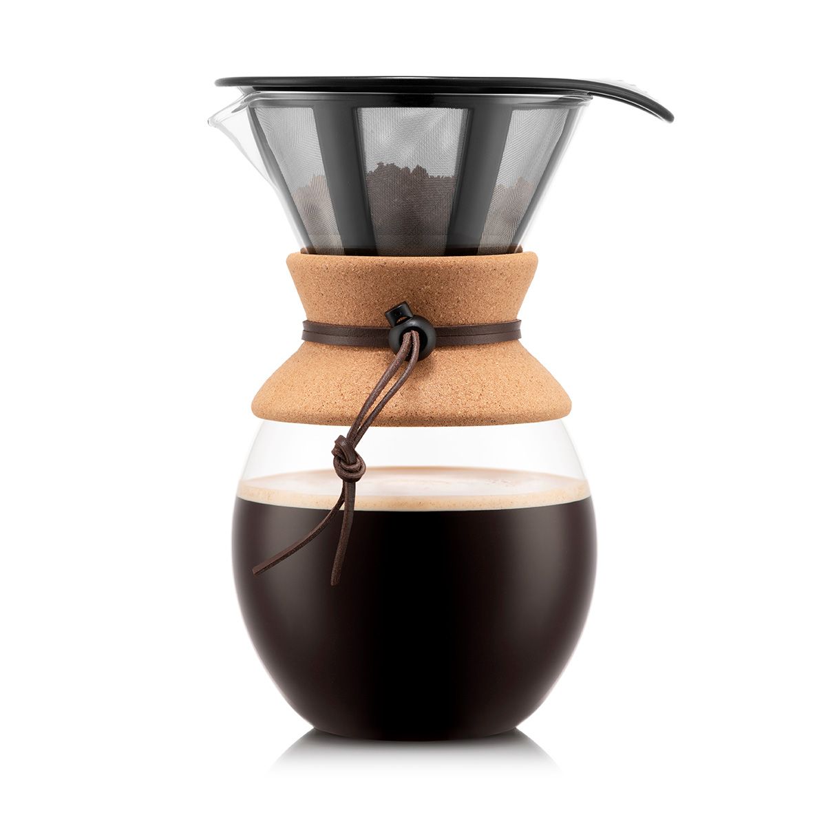 Bodum 51oz Pour Over Coffee Maker, High-Heat Borosilicate Glass with Reusable Stainless Steel Filter and Cork Grip - Made in Portugal