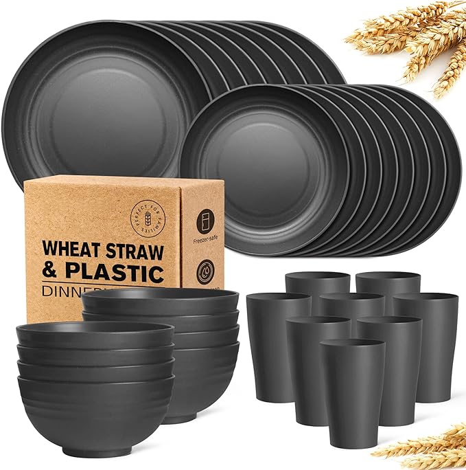 Teivio 32-Piece Kitchen Plastic Wheat Straw Dinnerware Set, Service for 8