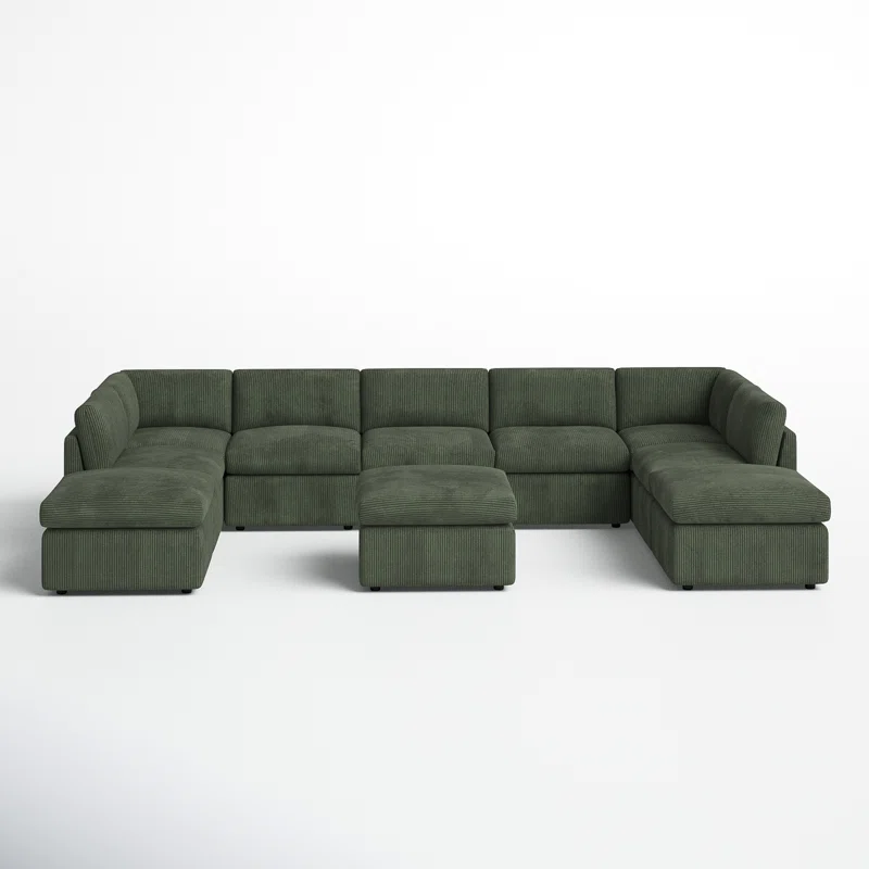 Arfsten 10 - Piece Corduroy Sectional, Green