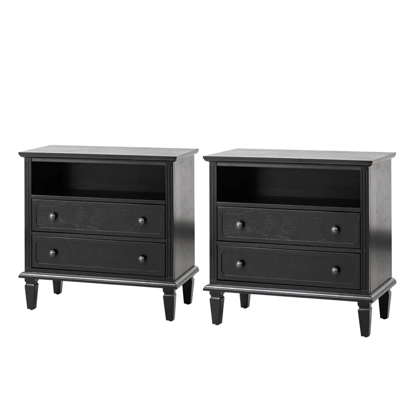 Amberlyn 2-Drawer Nightstand with Built-In Outlets and Solid Wood Legs (Set of 2)
