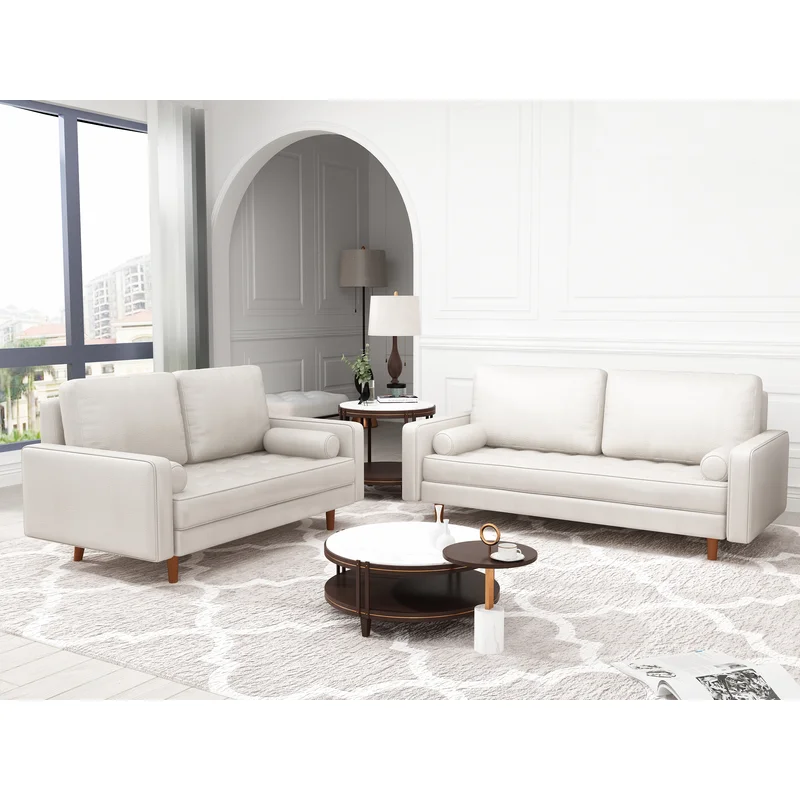 2 Piece Leather Square Arm Sofa Set