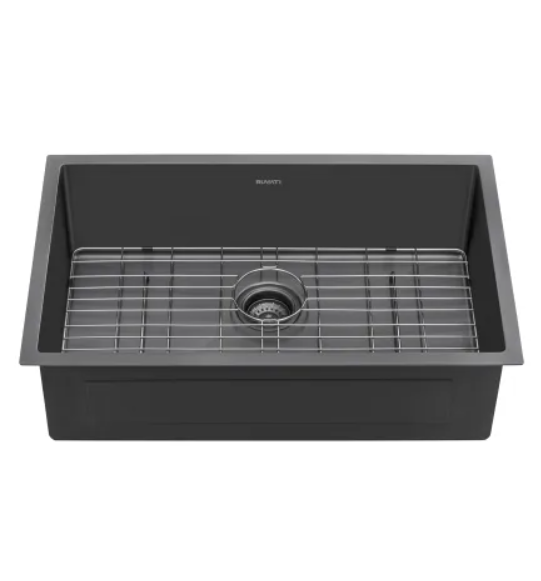 Ruvati Terraza 30" Undermount Single Basin Stainless Steel Kitchen Sink with Basin Rack and Basket Strainer