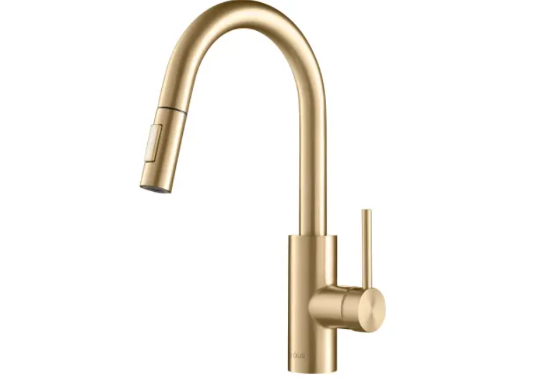 Kraus Oletto 1.75 GPM Single Hole Pull Down Kitchen Faucet, Brushed Brass