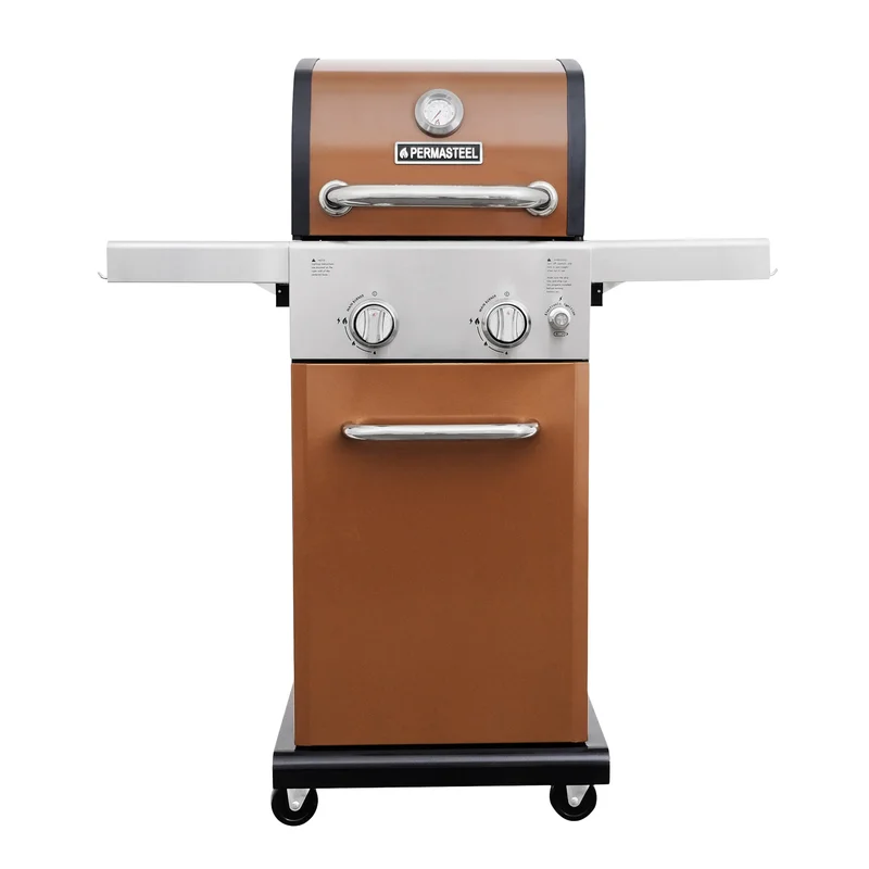 Permasteel 2-Burner Compact Propane Gas Grill with Foldable Side Tables and Grilling Tool Hooks