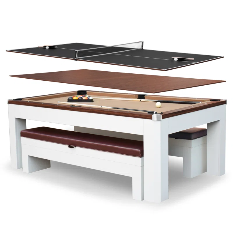 Hathaway Newport Stylish 7 Ft Multi Game Pool Table Combo with Dining Top and Ping Pong