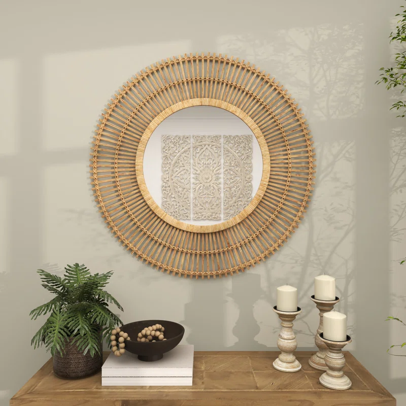 Bamboo Wood Handmade Wrapped Starburst Room Wall Mirror