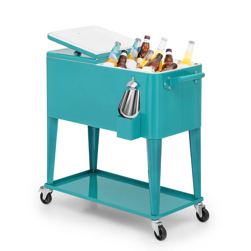 Outdoor 80 Qt Rolling Cooler Cart, with Bottle Opener