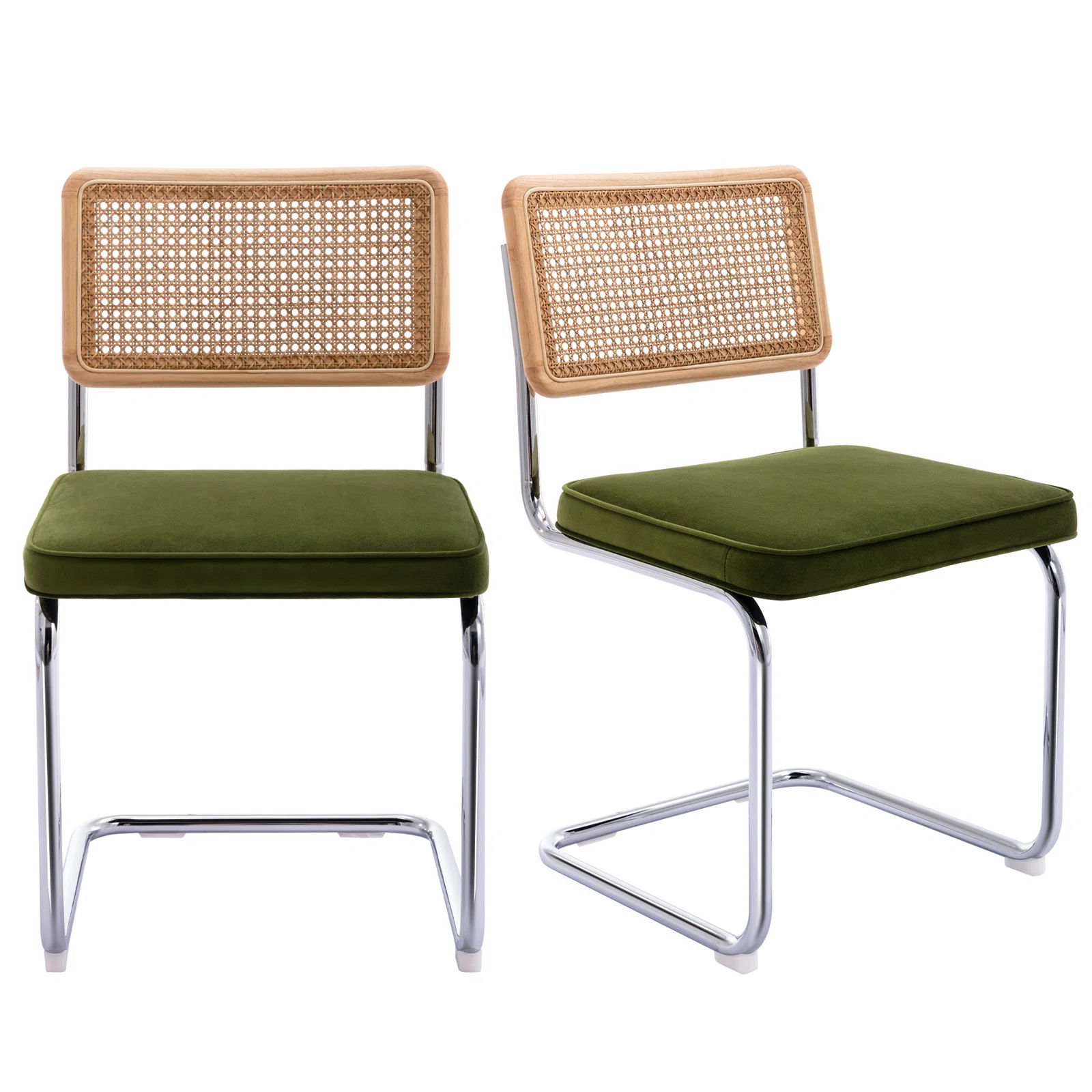 Crumley Velvet Upholstered Side Chair with Cane Rattan Back (Set of 2)
