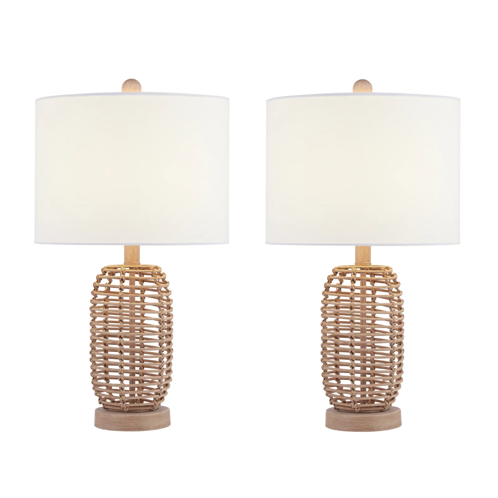 Arcola 21" Bedside Natural Rattan Table Lamp Set For Living Room/bedroom (Set of 2)